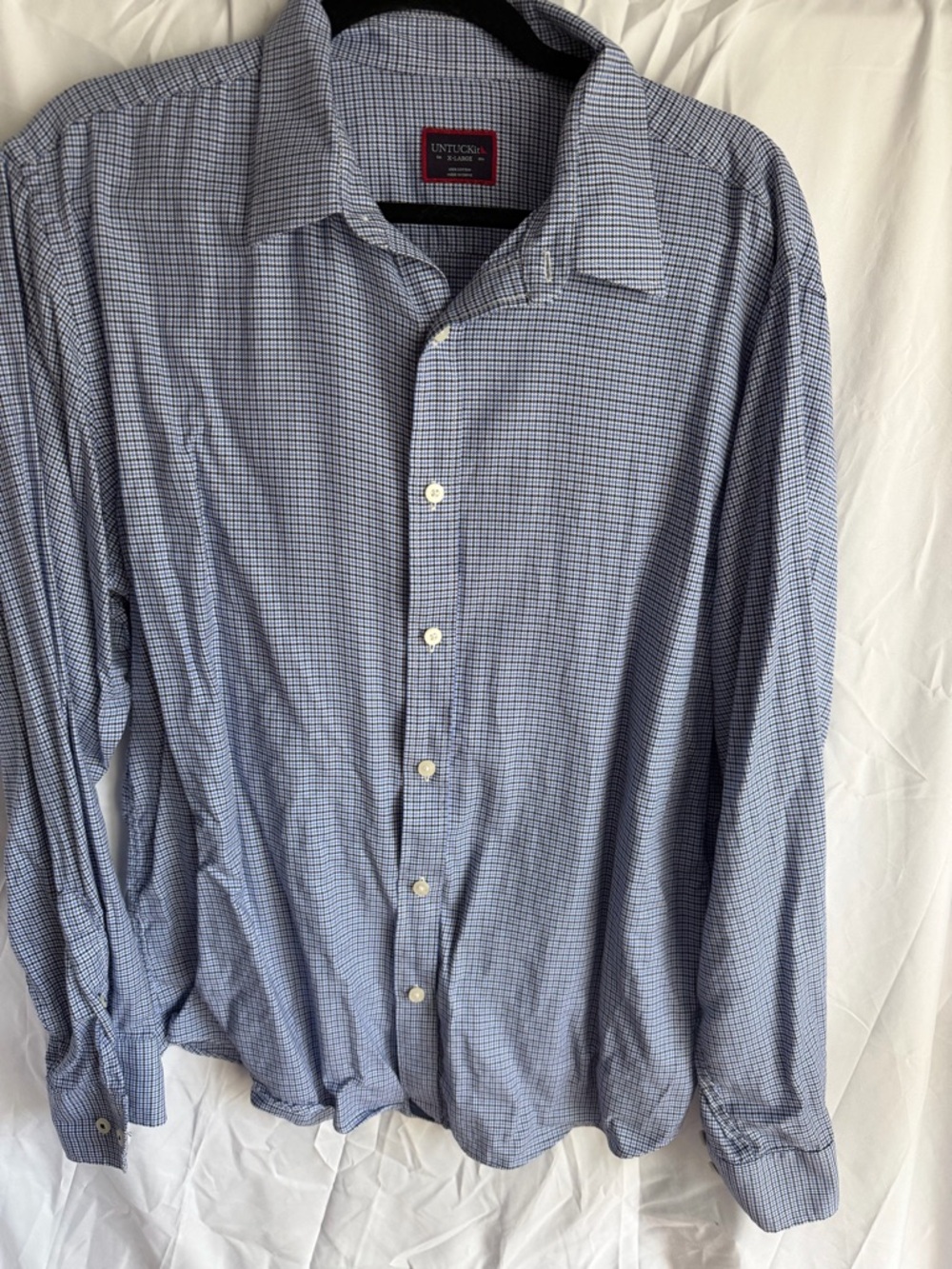 UNTUCKit Mens X Large Blue White Micro  Check Relaxed Fit Button Down Shirt